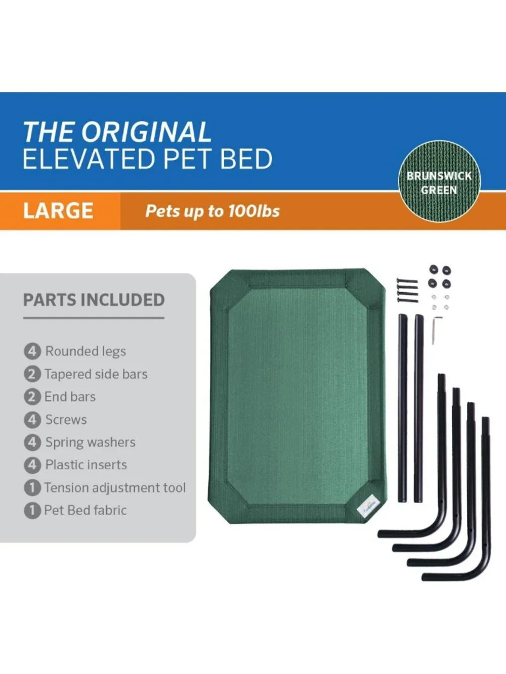 Elevated Cooling Dog Bed for Indoor/Outdoor Use - Large, Brunswick Green, 51